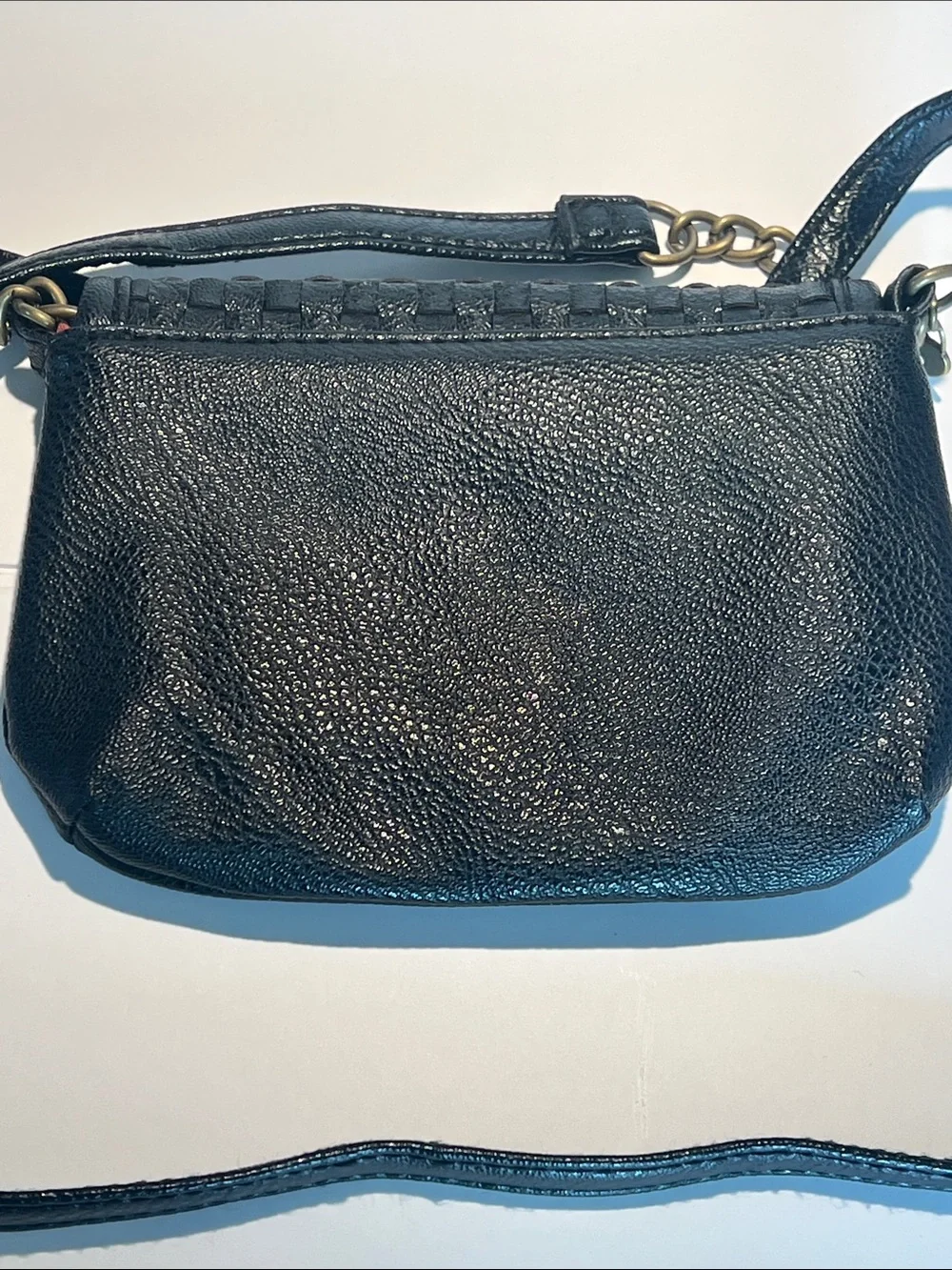American Rag Black Woven Leather Crossbody with Brass Accent